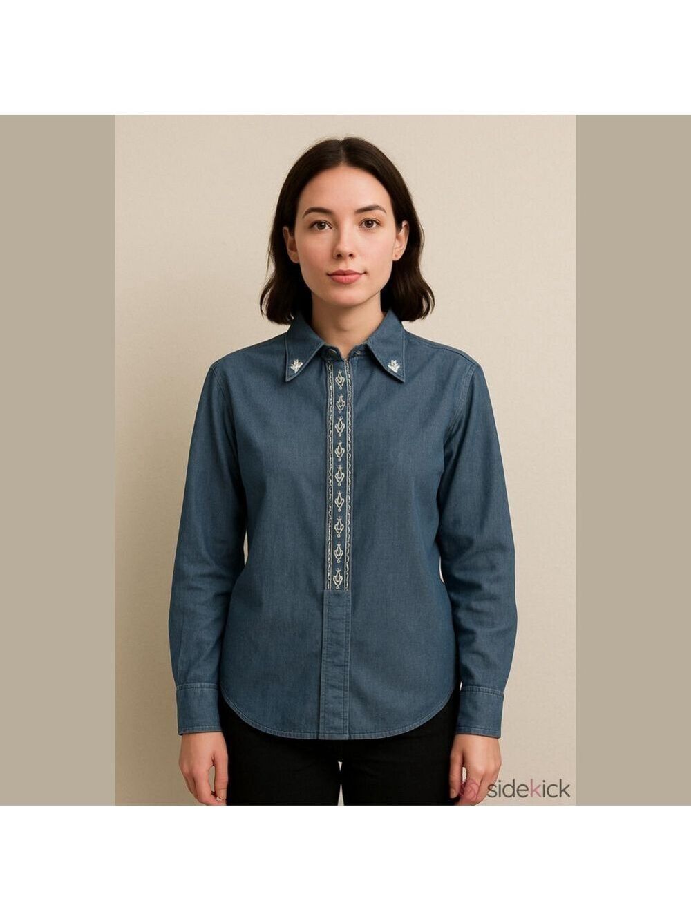 Vintage Embroidered Denim Shirt Long Sleeve Boho Western Country